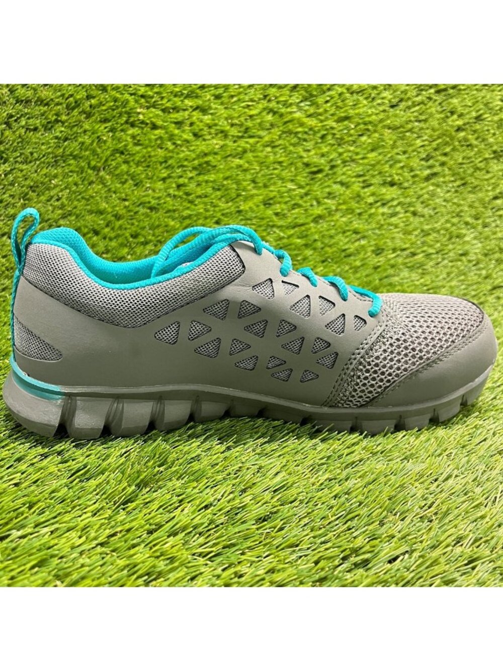 Reebok Sublite Cushion Women Size 10.5 Gray Blue Composite Toe Safety Work Shoes